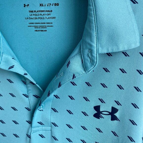 Under Armour The Playoff Polo Shirt Mens XL Blue Geometric Print Golfing Golf - Picture 3 of 5